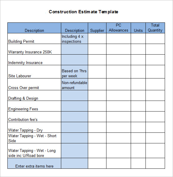 5+ Construction Estimate Templates – Free Word, Excel & PDF 