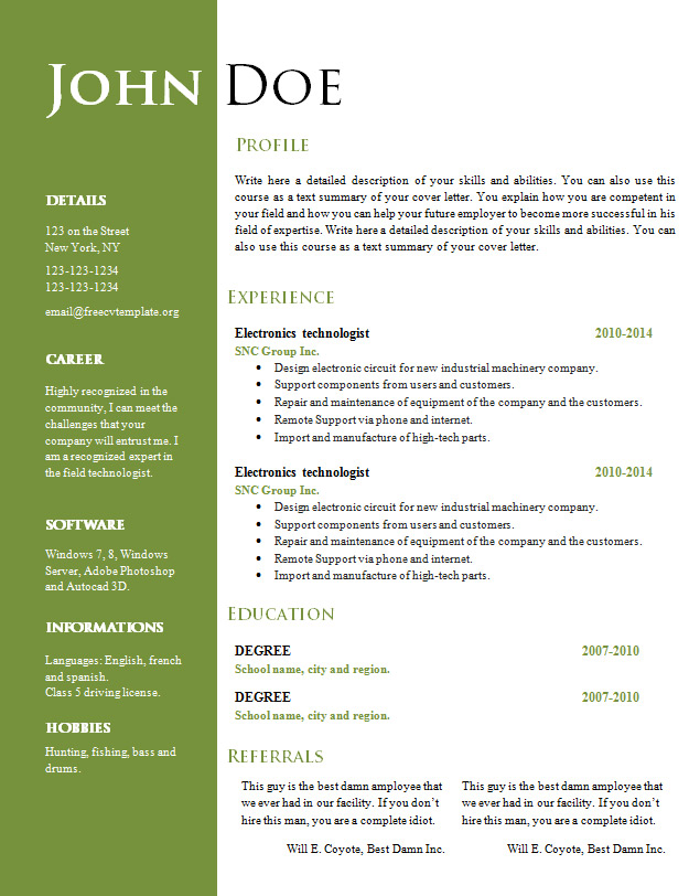 Free creative resume cv template (547 to 553) – Free CV Template 