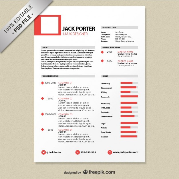 Creative resume template download free PSD file | Free Download Creative resume template download free PSD file | Free Download