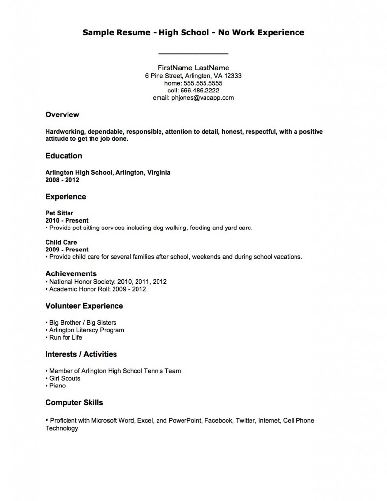 High School Student Resume With No Work Experience Examples Of 