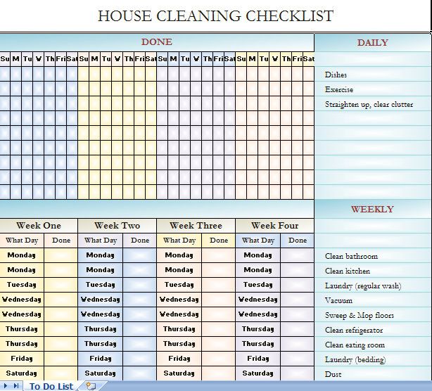 House Cleaning Chart Schedule