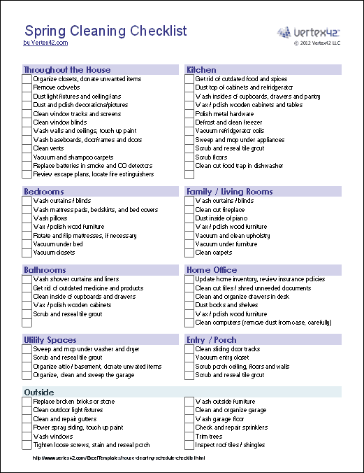 Weekly House Cleaning Schedule Template & Checklist Chart, Printable