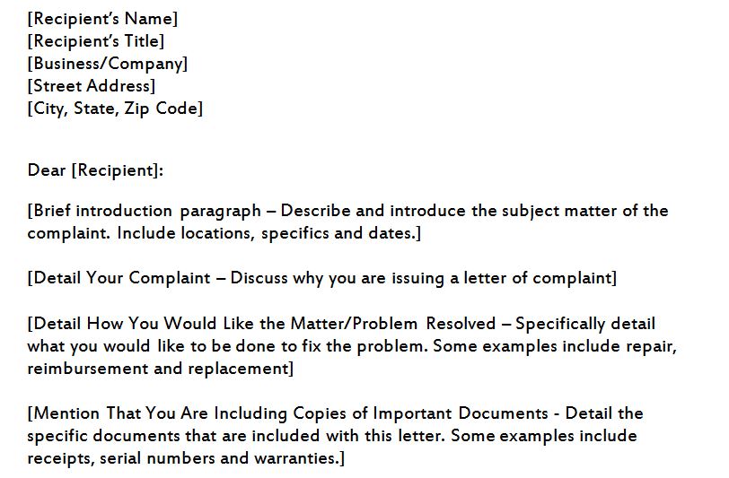 Letter Of Complaint. Formal Letter Complaint Formal Letter Of 