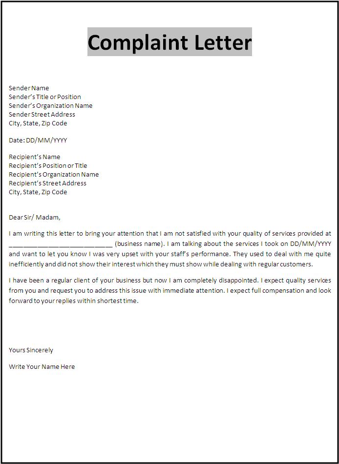 Letter Of Complaint Template – task list templates