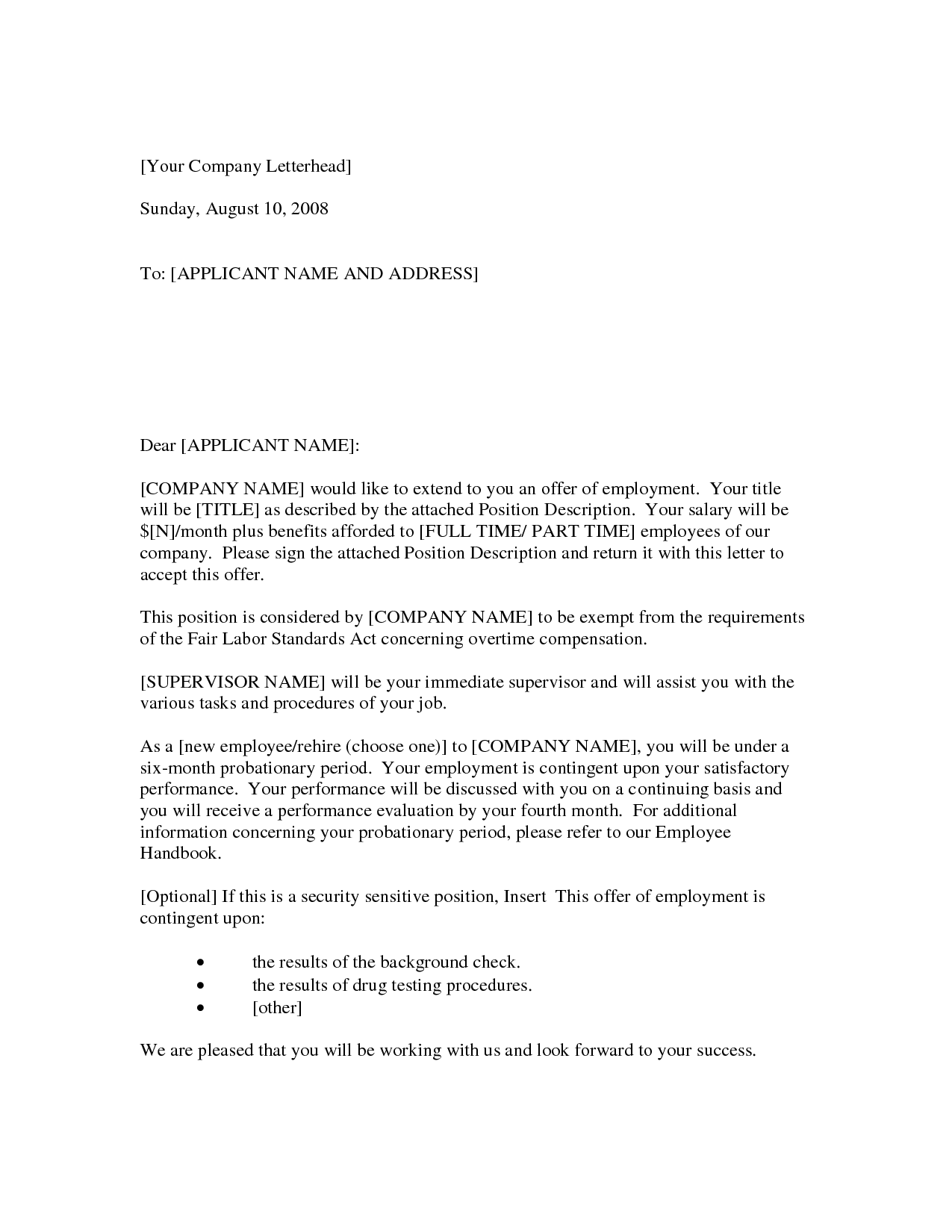 employment offer letter thebridgesummit.co