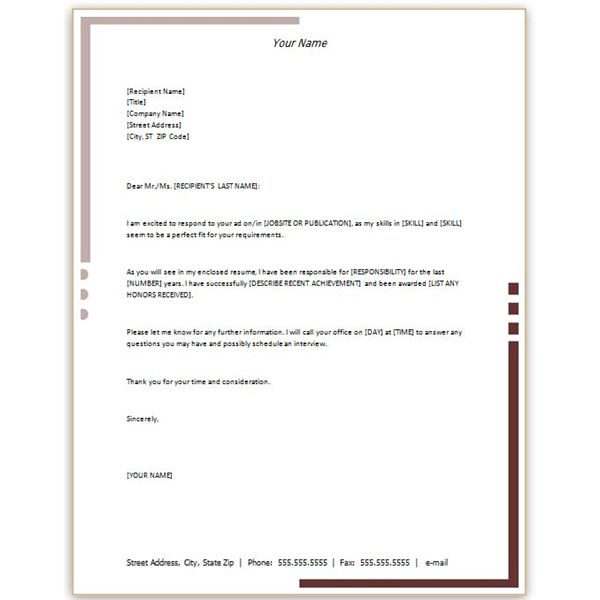 Free Microsoft Word Cover Letter Templates Letterhead and Fax 