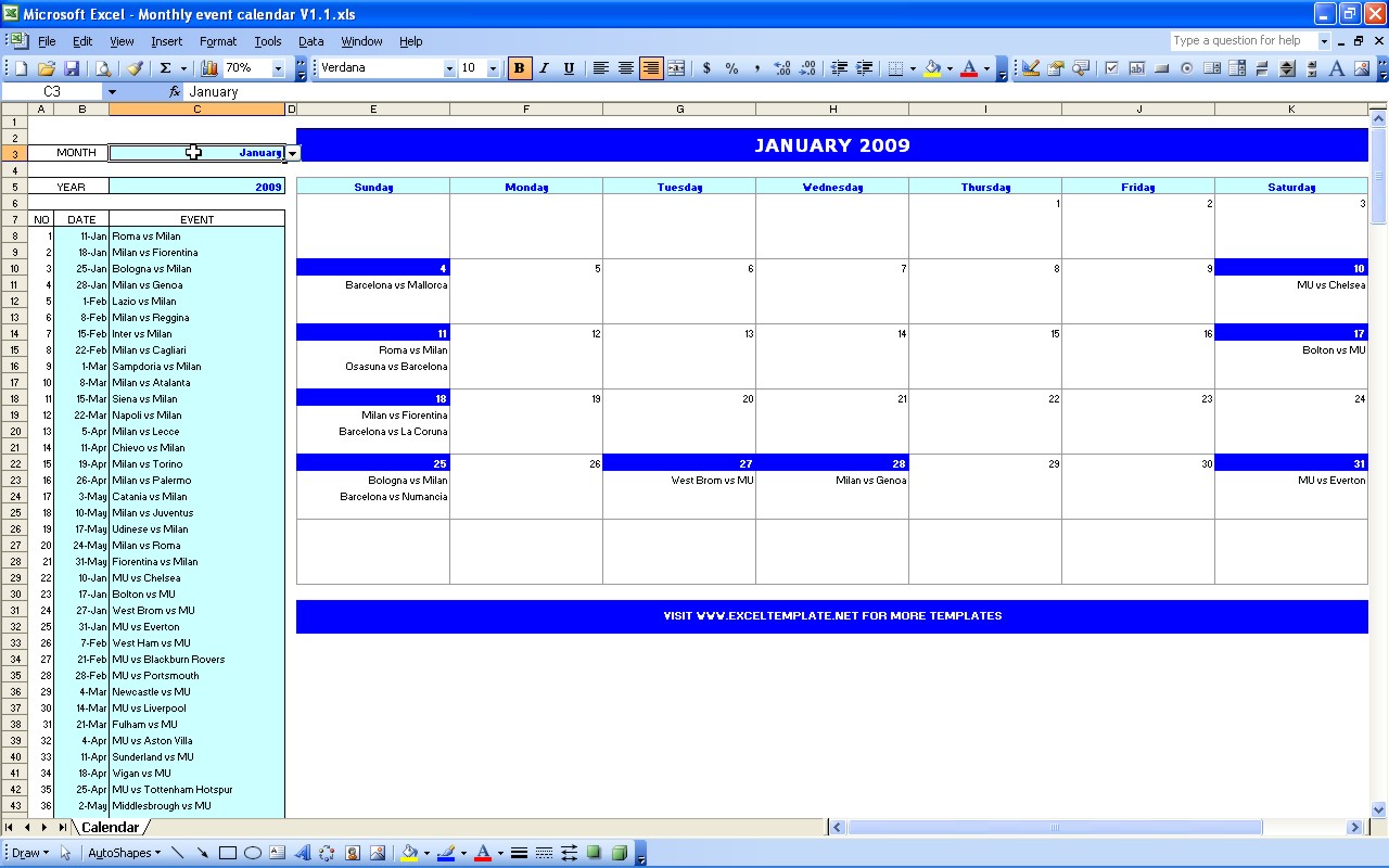 Monthly Event Calendar | Excel Templates