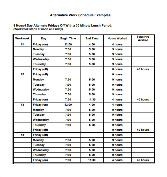 Sample Monthly Work Schedule Template 7+ Free Documents Download 