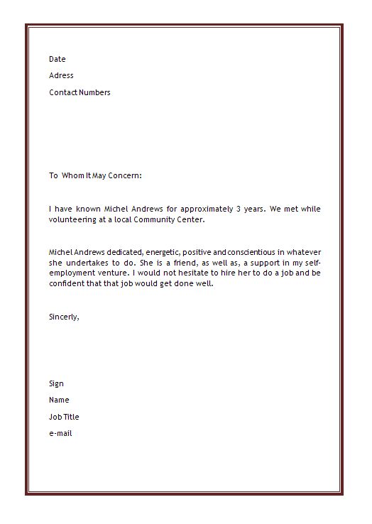 Personal Letter of Recommendation Template SampleBusinessResume 