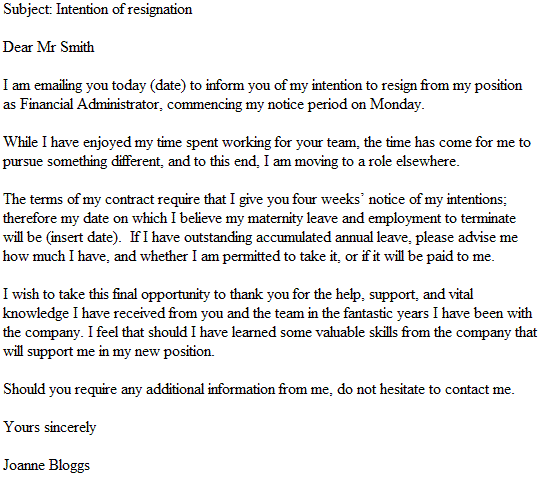 Email Resignation Letter Example Resignation Letter Examples