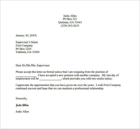 Email Resignation Letter Template 19+ Free Sample, Example 