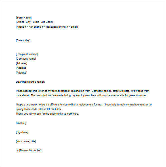Email Resignation Letter Template 19+ Free Sample, Example 