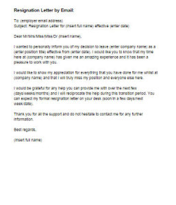 Resignation Letter by Email Sample | Just Letter Templates