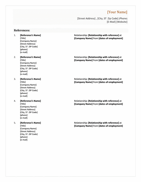 resume reference page
