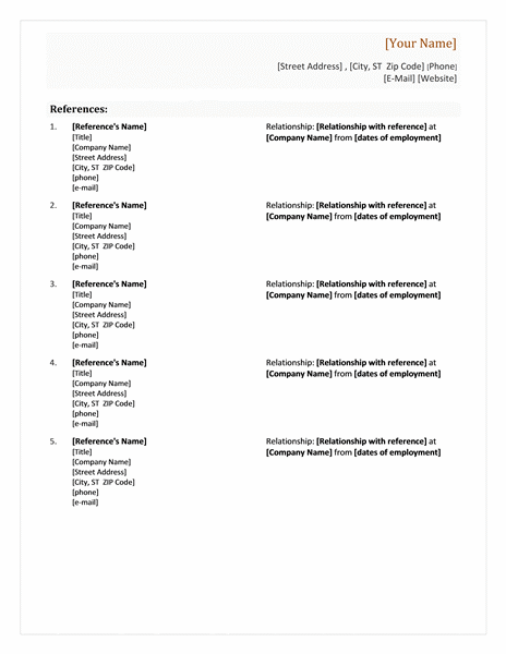 Resume Reference Page Setup