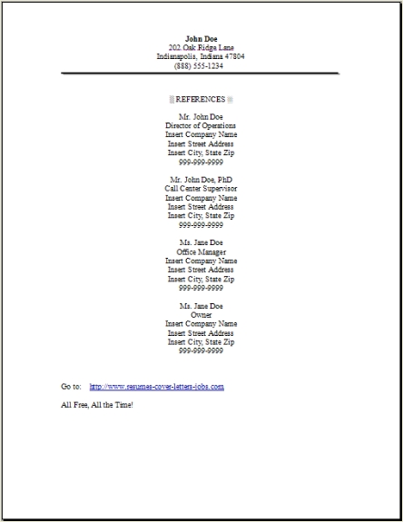 Resume Reference Page Task List Templates