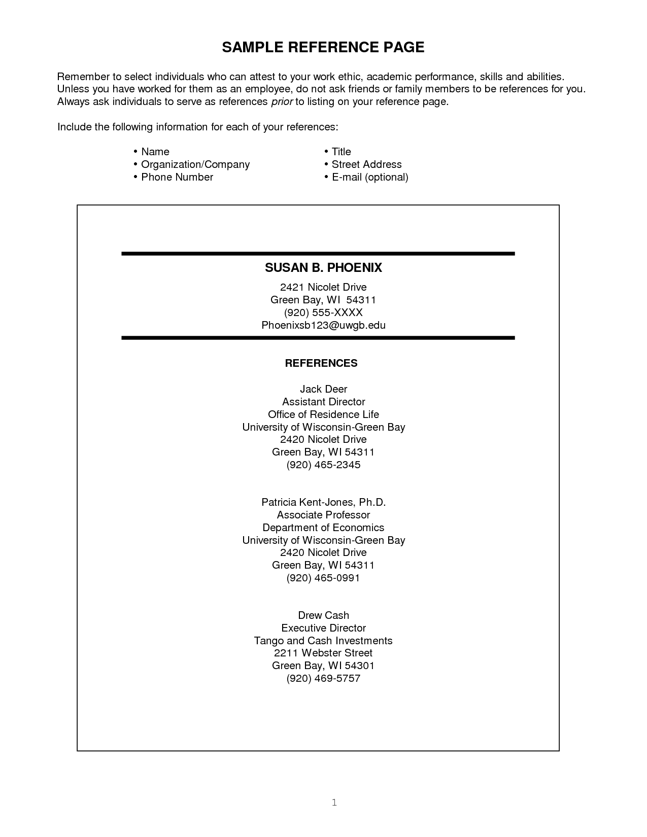 Resume Reference Page, Occupational:examples,samples Free edit 