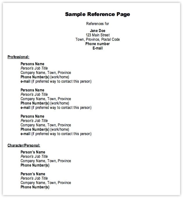 Resume References Examples | berathen.Com