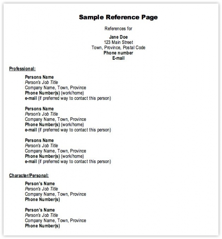 Sample Of Reference Page sample resume format