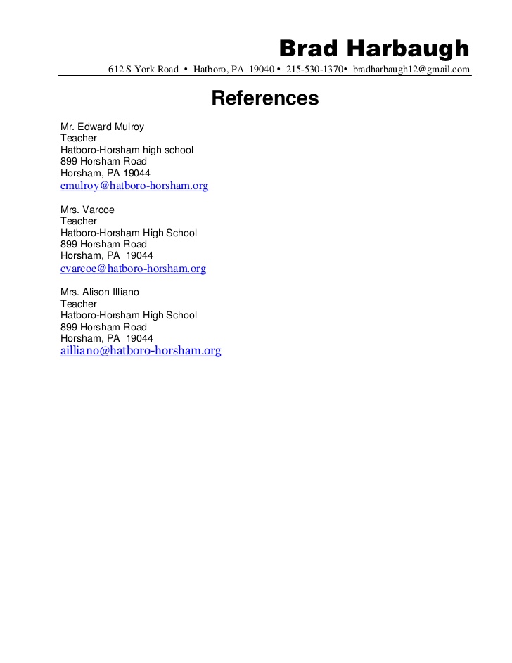 Resume Reference Page sample resume format