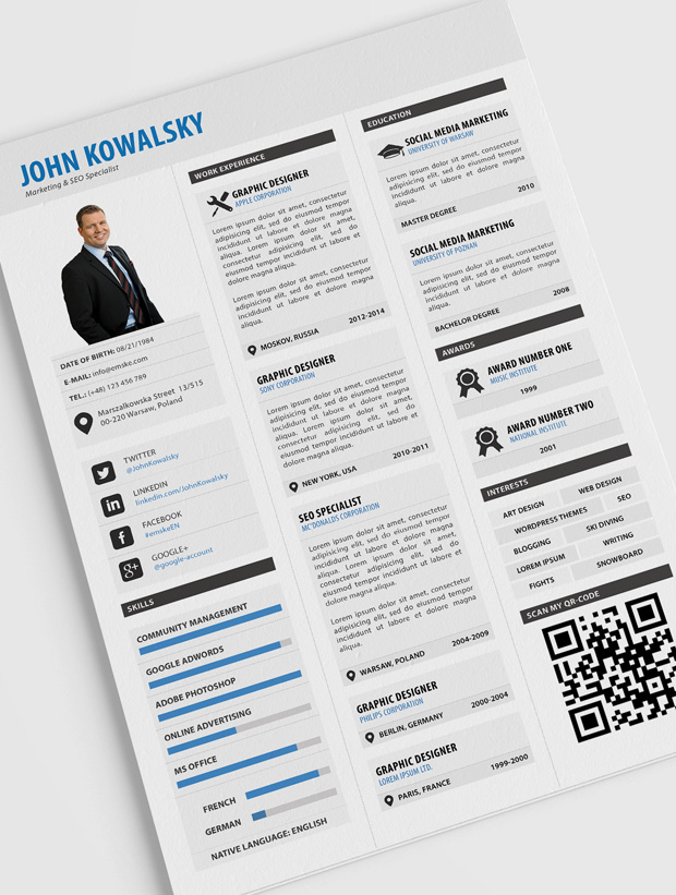 Professional Resume Template (PSD, PDF)