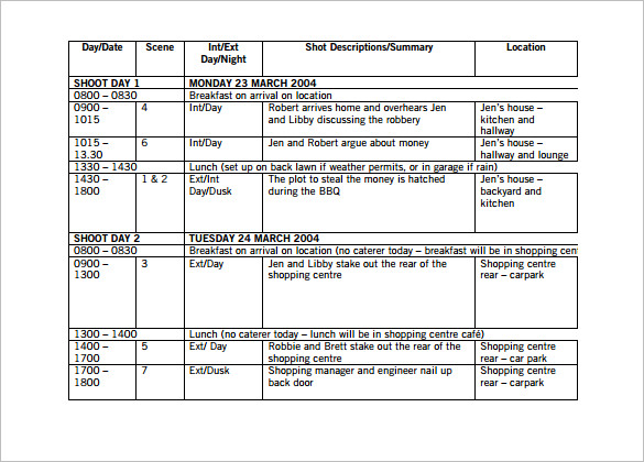 Film Shooting Schedule Template 24+ Free Word, Excel, PDF Format 