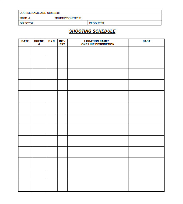 Film Shooting Schedule Template 24+ Free Word, Excel, PDF Format 