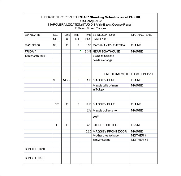 Film Shooting Schedule Template 24+ Free Word, Excel, PDF Format 