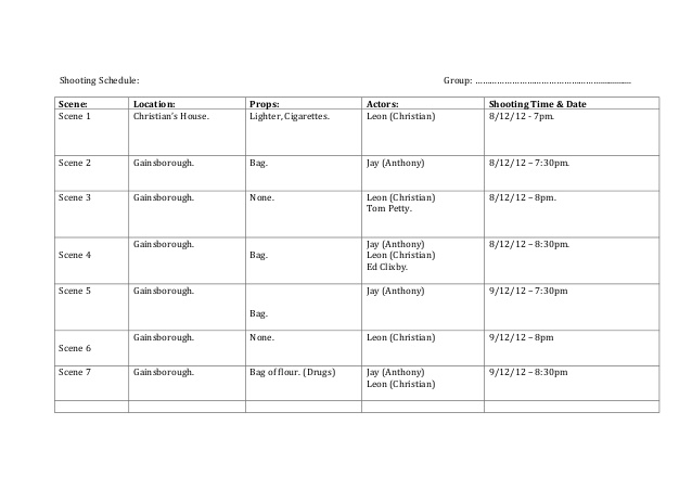 Shooting schedule template