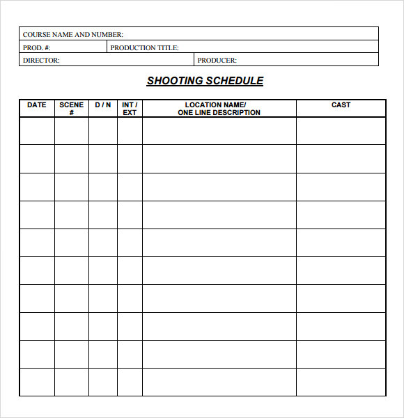 Shooting Schedule Templates Find Word Templates
