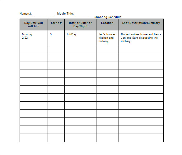 Film Shooting Schedule Template 24+ Free Word, Excel, PDF Format 