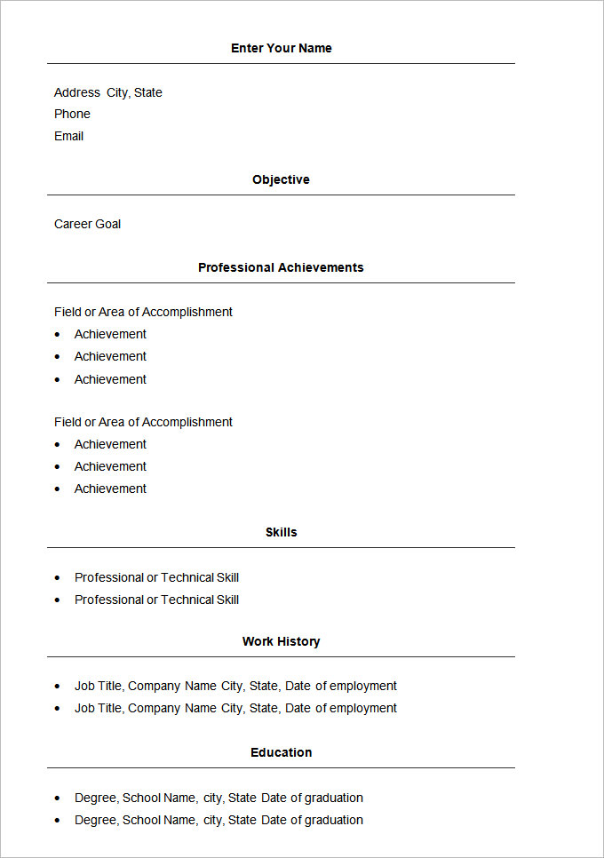 Free Basic Resume Templates Microsoft Word