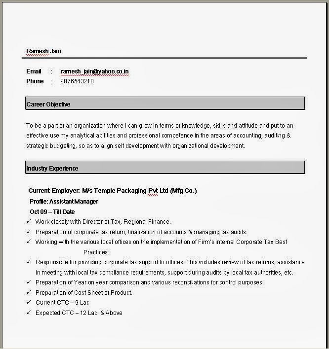 Simple Resume Format in Word