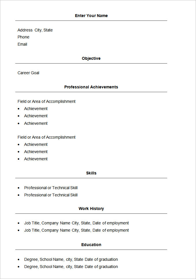 resume basic template basic resume template 51 free samples 