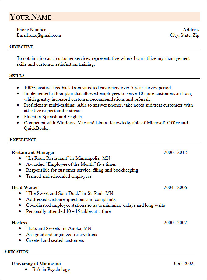 SIMPLE RESUME TEMPLATE free work experience | RecentResumes.com