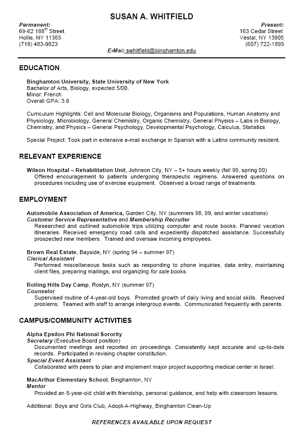 Resume Examples Templates: Resume Examples For College Students 