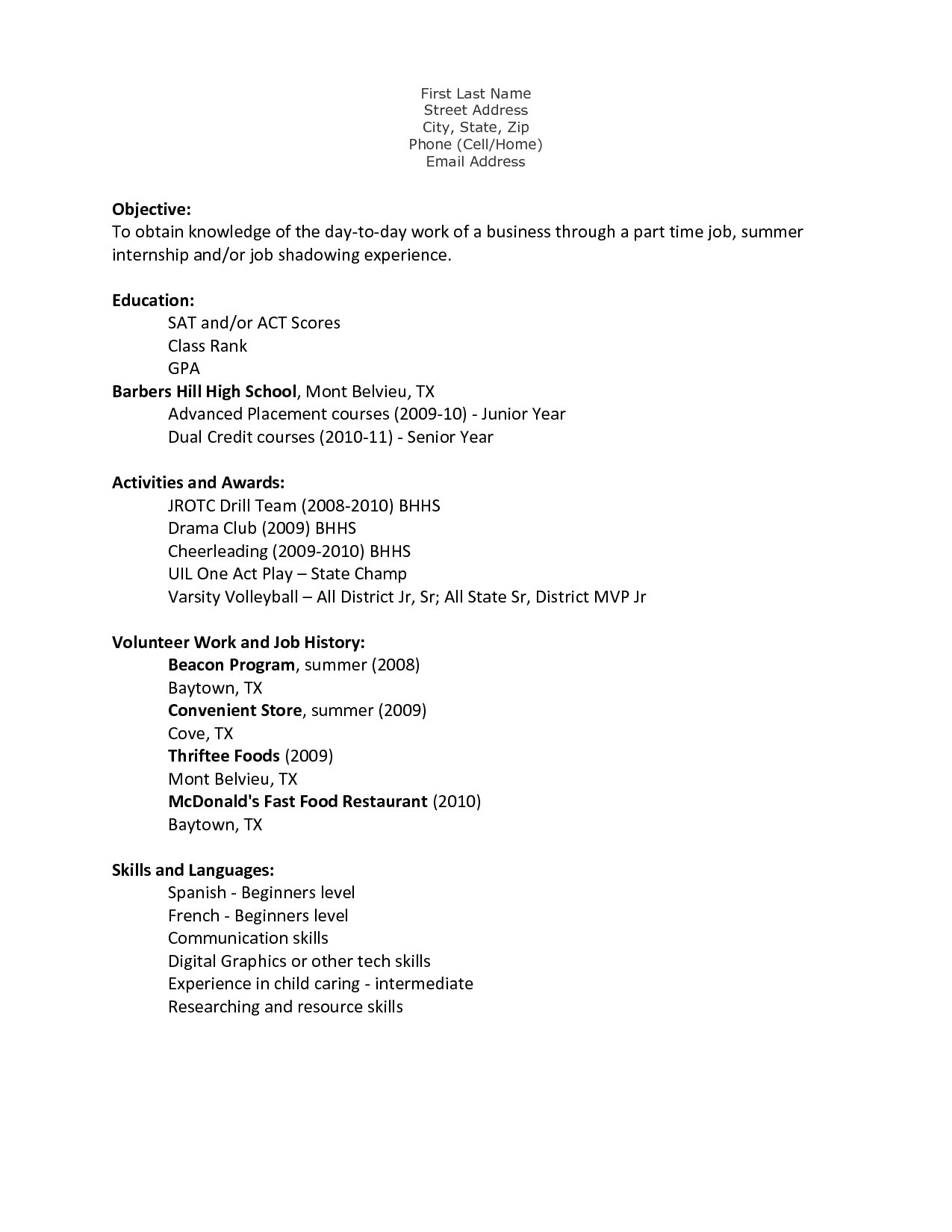 Teen Resume Template | berathen.Com