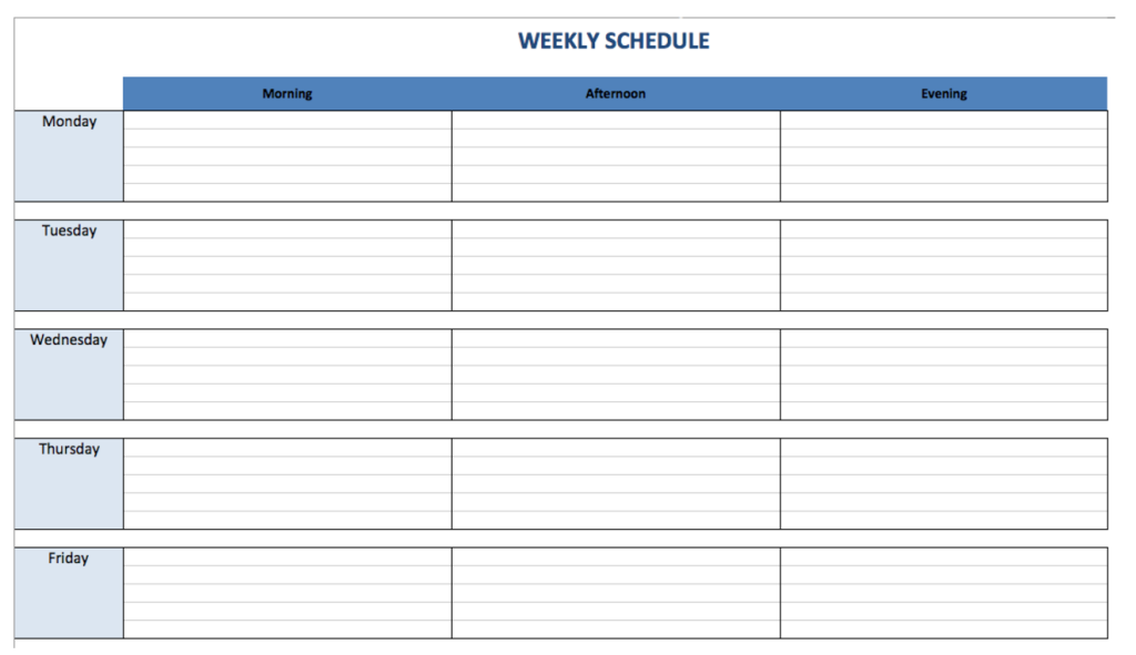 Free Weekly Schedule Templates for Word 18 templates