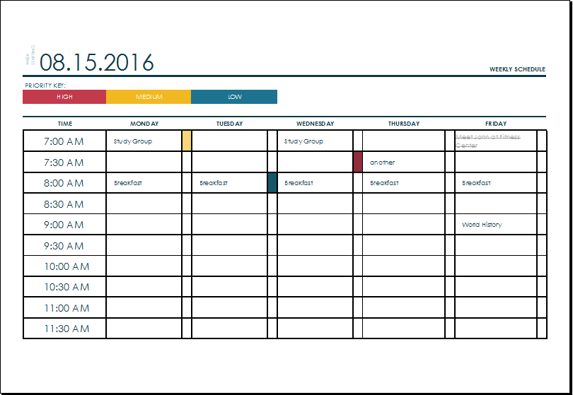 Free Weekly Schedule Templates for Excel 18 templates