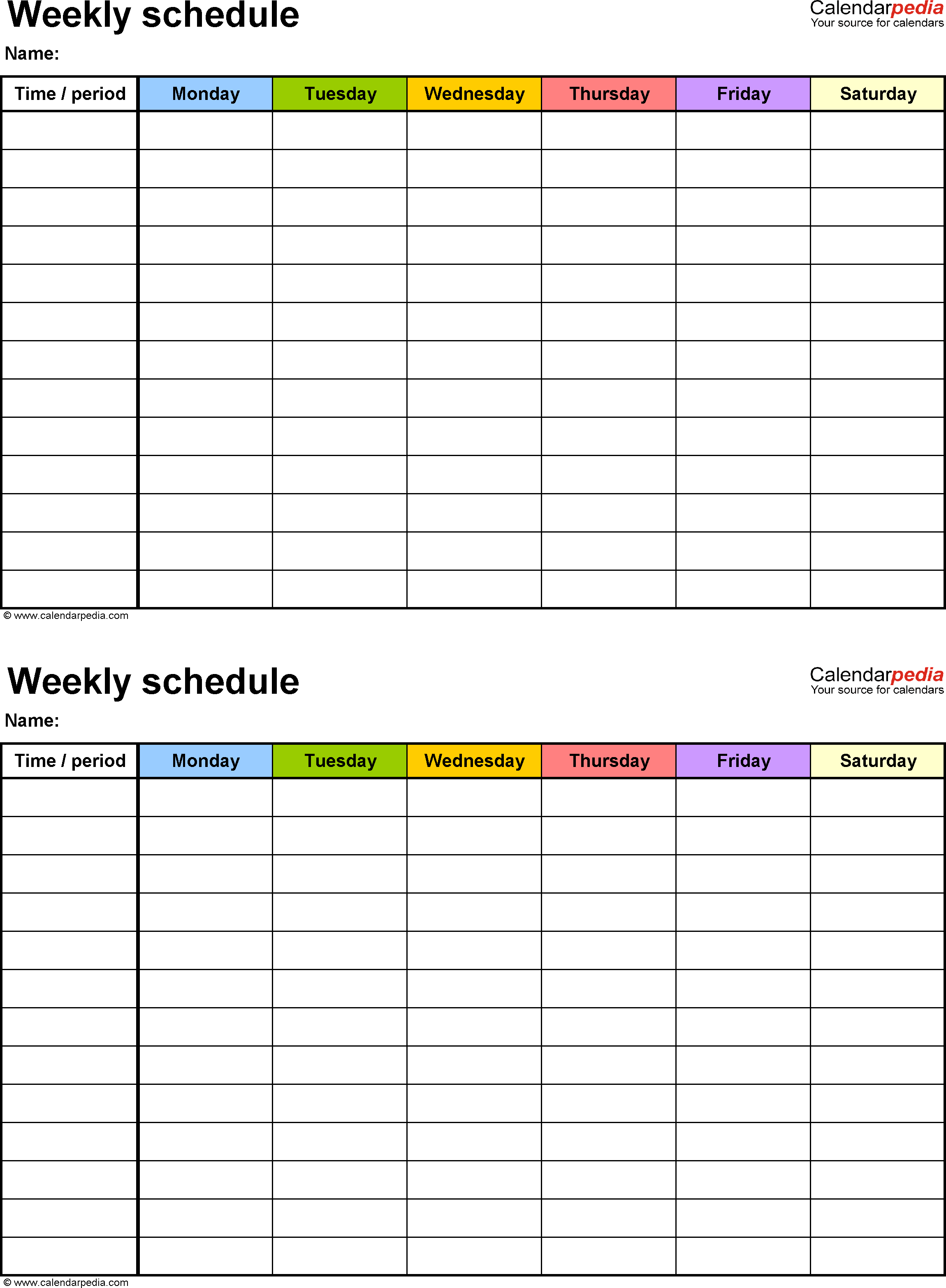 Printable Schedule Templates in Word and Open Office Format