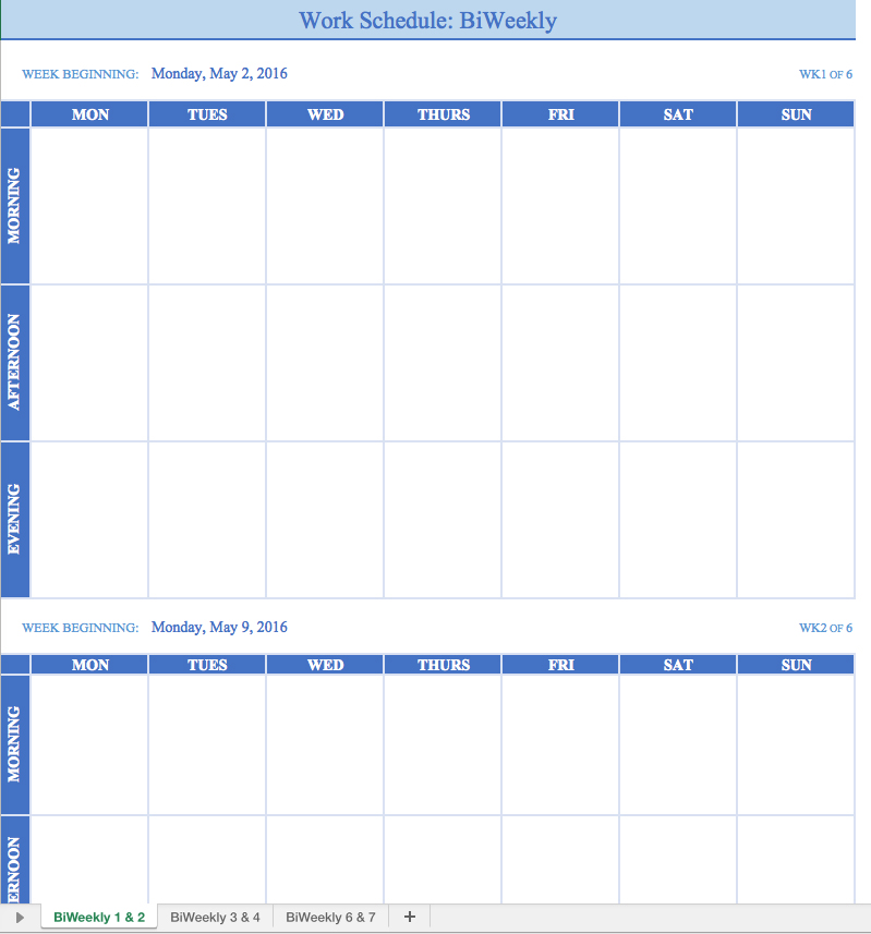 weekly work schedule template excel