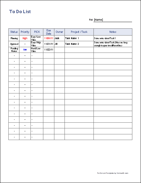 to do list sample