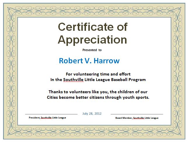 Certificate of Appreciation sheet printable