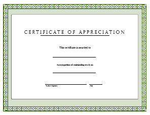 Very Simple Certificate of Appreciation Template Example with 