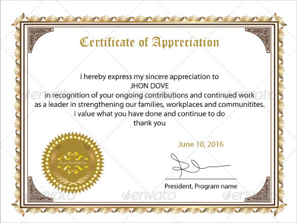 Certificate of Appreciation