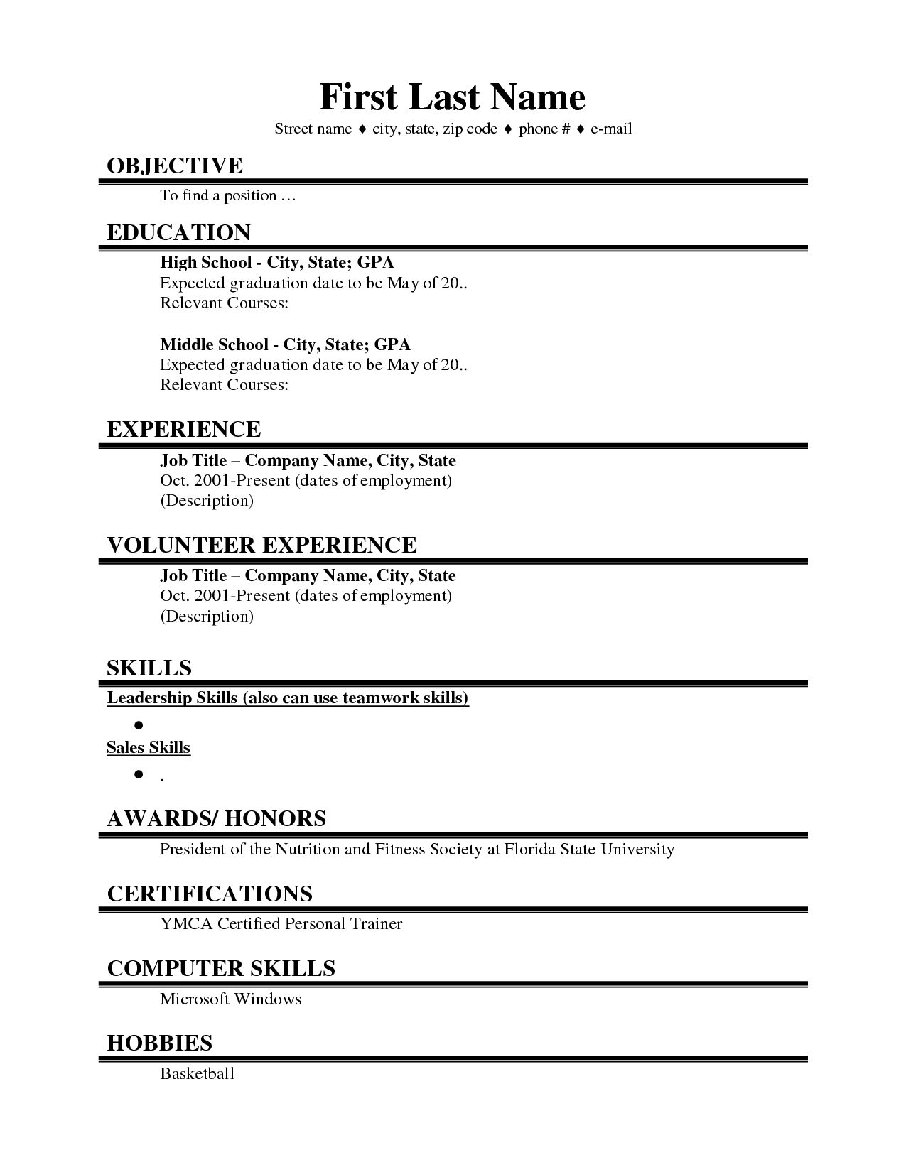 Resume Examples. resume template for college student internships 