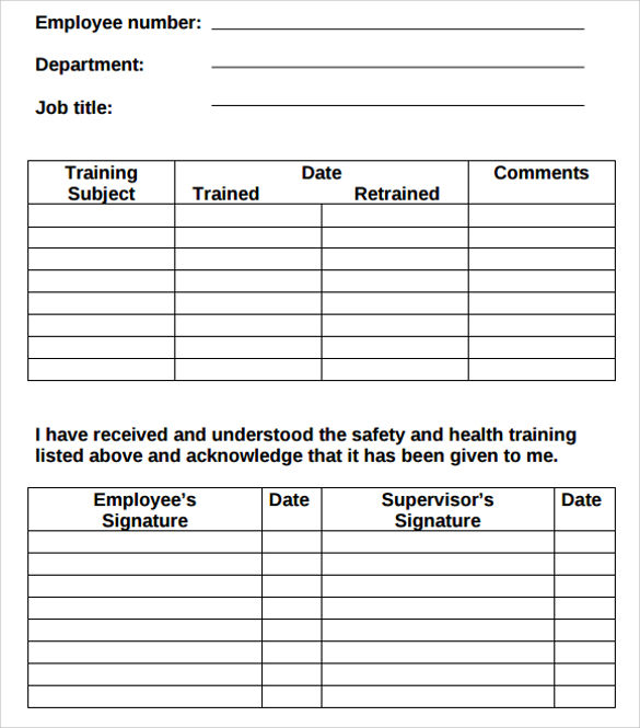 Training Chart For Employees