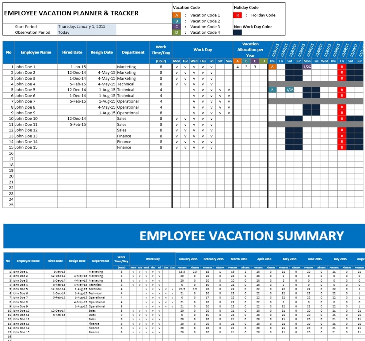 Employee Vacation Tracker & Dashboard using MS Excel