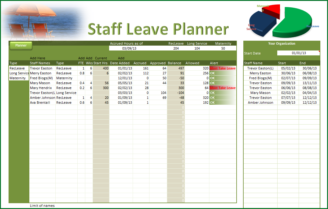 Employee Vacation Planner | Excel Templates | Excel Spreadsheets 