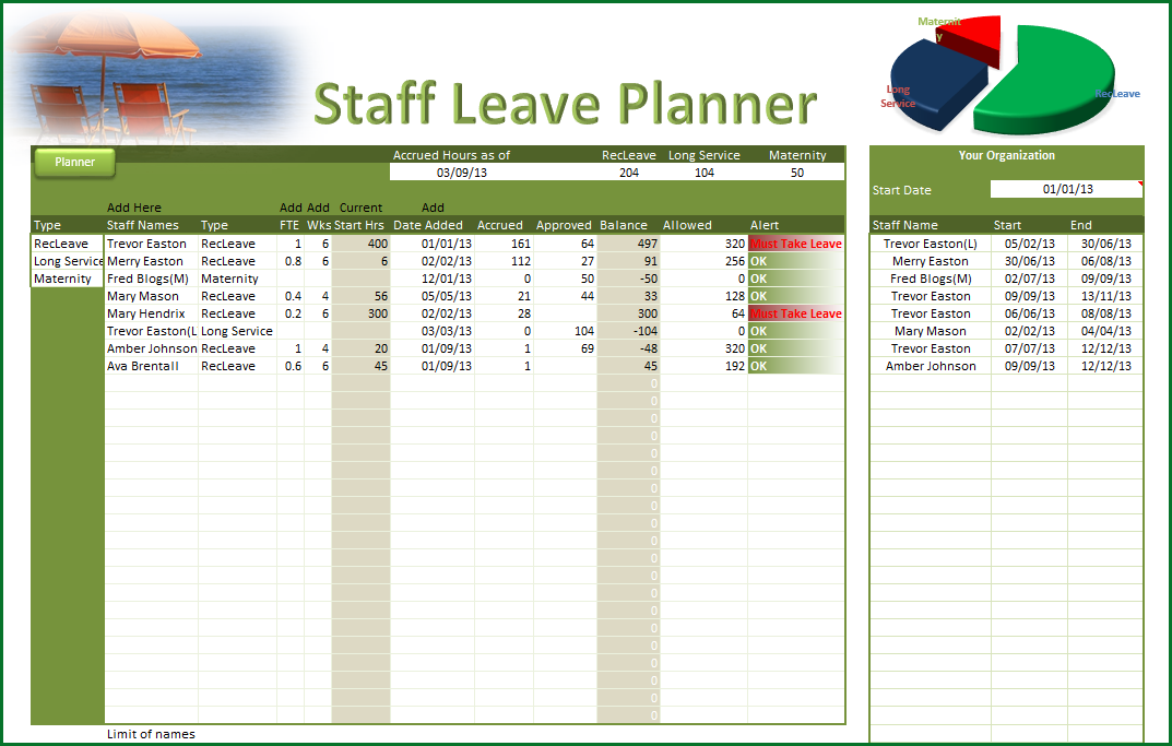 Holiday Chart Excel Template